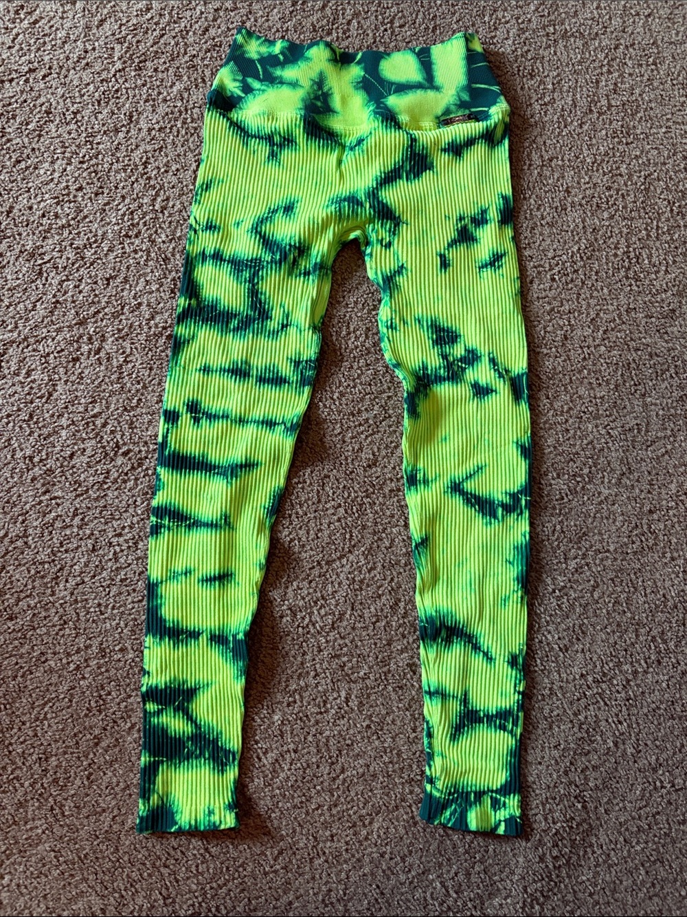 Bombshell Sportswear Neon Green Tie-Dye Ribbed Leggings